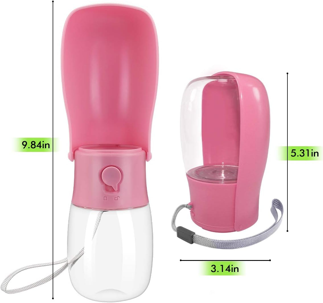 Dog Water Bottle, Foldable Pet Portable Water Dispenser with Drinking Feeder, Leak Proof Water Bottle for Dogs Cat, Outdoor Walk Travel Pet Water Cup Pink (10 Oz)