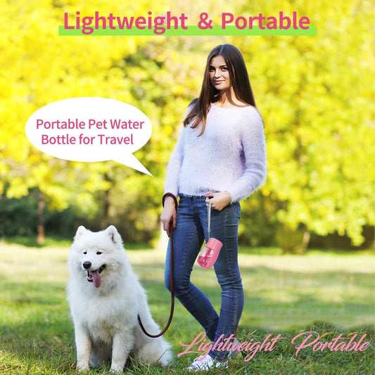 Dog Water Bottle, Foldable Pet Portable Water Dispenser with Drinking Feeder, Leak Proof Water Bottle for Dogs Cat, Outdoor Walk Travel Pet Water Cup Pink (10 Oz)