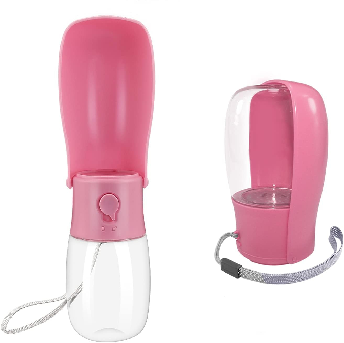 Dog Water Bottle, Foldable Pet Portable Water Dispenser with Drinking Feeder, Leak Proof Water Bottle for Dogs Cat, Outdoor Walk Travel Pet Water Cup Pink (10 Oz)