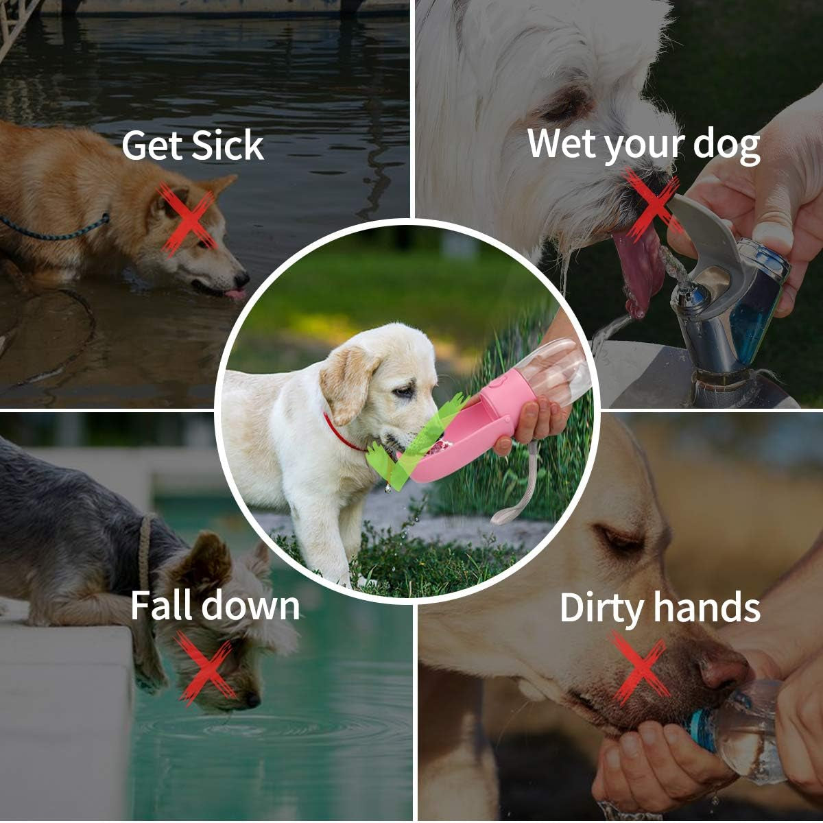 Dog Water Bottle, Foldable Pet Portable Water Dispenser with Drinking Feeder, Leak Proof Water Bottle for Dogs Cat, Outdoor Walk Travel Pet Water Cup Pink (10 Oz)