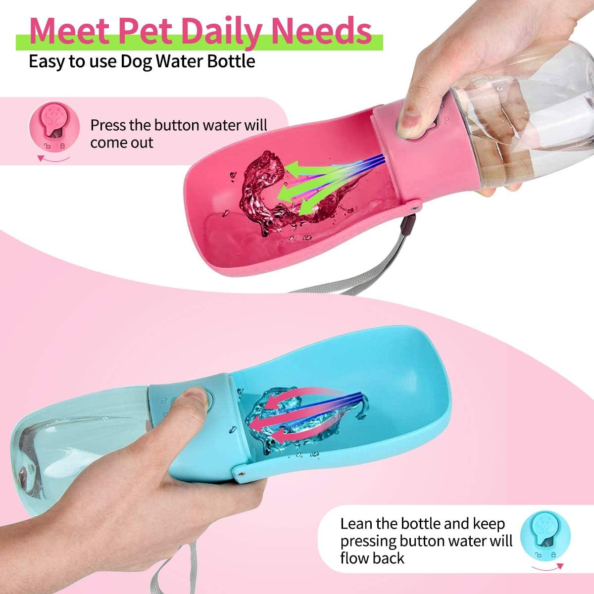 Dog Water Bottle, Foldable Pet Portable Water Dispenser with Drinking Feeder, Leak Proof Water Bottle for Dogs Cat, Outdoor Walk Travel Pet Water Cup Pink (10 Oz)