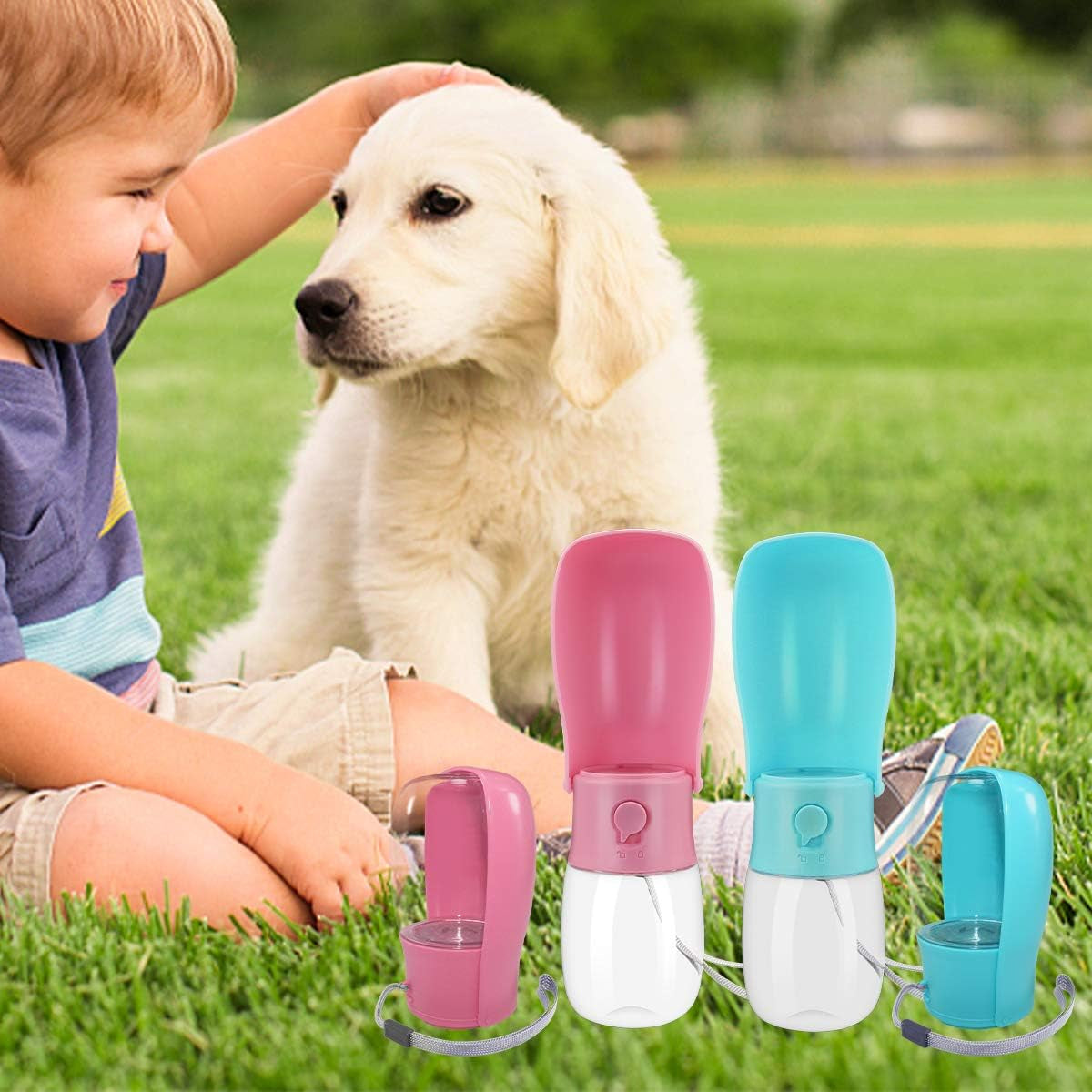 Dog Water Bottle, Foldable Pet Portable Water Dispenser with Drinking Feeder, Leak Proof Water Bottle for Dogs Cat, Outdoor Walk Travel Pet Water Cup Pink (10 Oz)